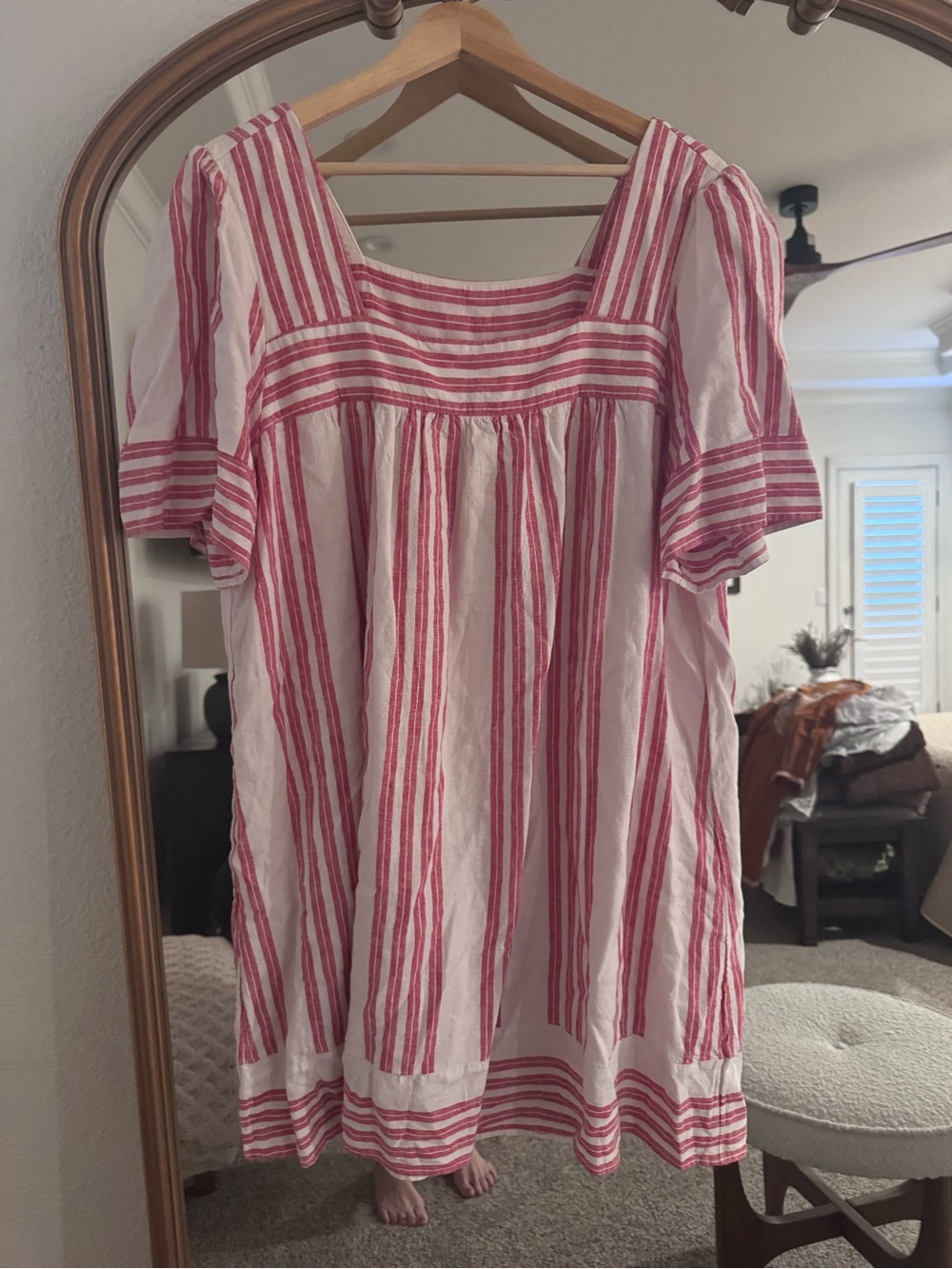 Old Navy Pink & White Striped Square-Neck Tunic Dress